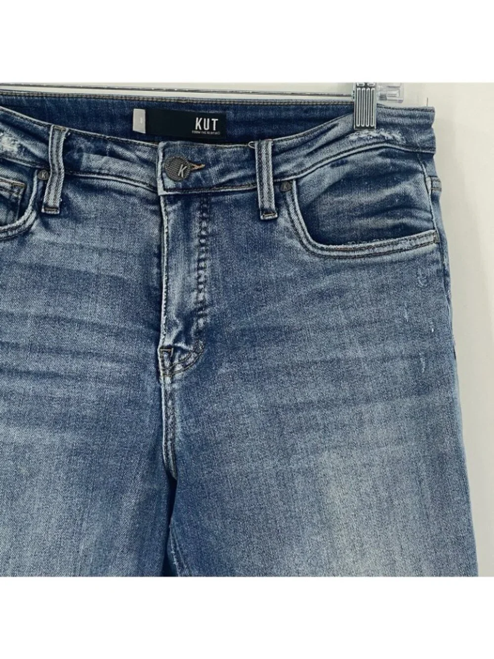 KUT From The Kloth Size 8 Blue Rachel High Rise Mom Jeans Cropped Distressed